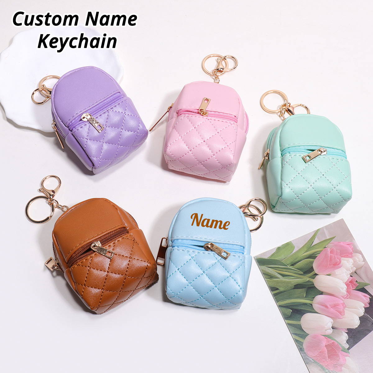 Leatherwork Wallet - Mini Custom Name Keychain Coin Purse