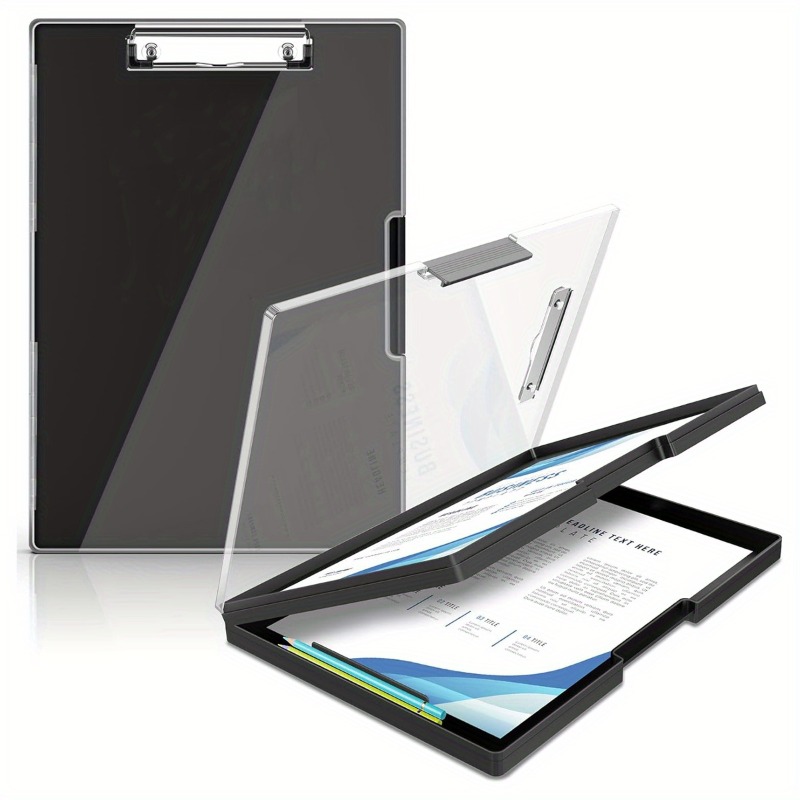 Leather Work Folder - 1 Pc Black Clipboard with Storage