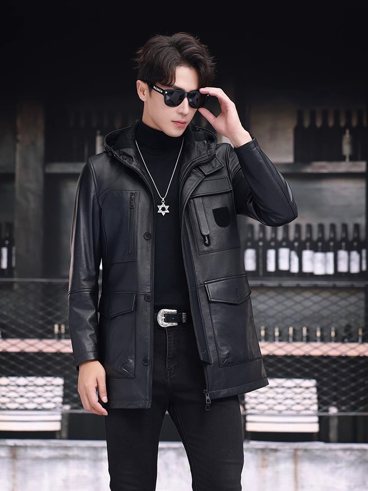 Winter Business Men Work Mid L - Leather Work Jacket With Hood review and price