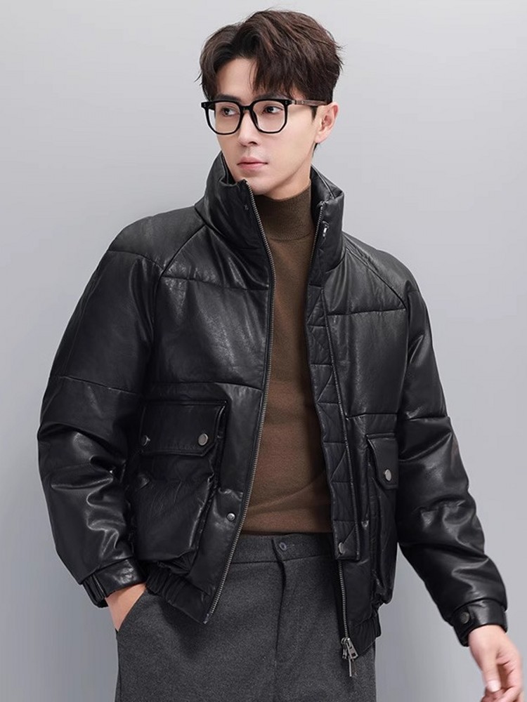 Winter Mens Warm Goose Down Ja - Leather Work Jacket With Hood review and price