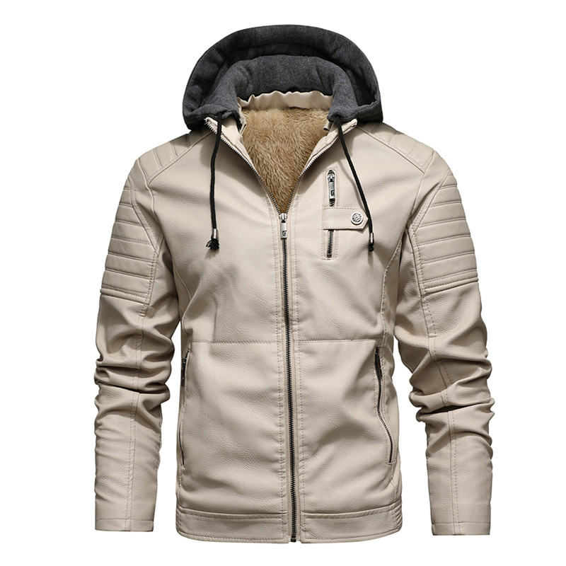 Men Hooded Coat Thick Warm Pu  - Leather Work Jacket With Hood review and price