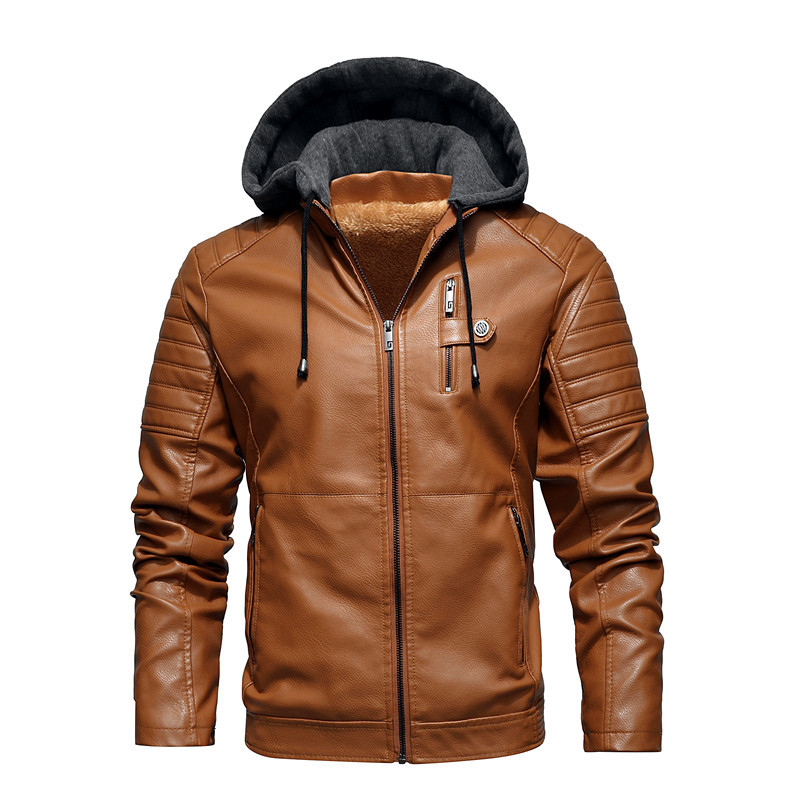 Men Hooded Coat Thick Warm Pu  - Leather Work Jacket With Hood review and price