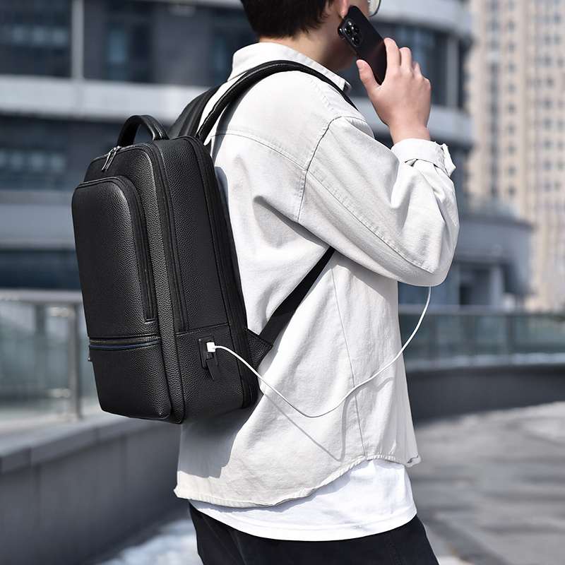 PU Leather Men's Backpack USB  - Leather Work Bag Men review and price