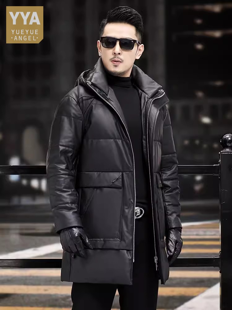 Winter Mens Thick Warm White G - Leather Work Jacket With Hood review and price