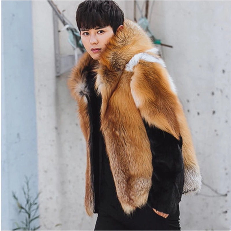2026 Men Faux Fur Fox Coats Sh - Leather Work Jacket With Hood review and price