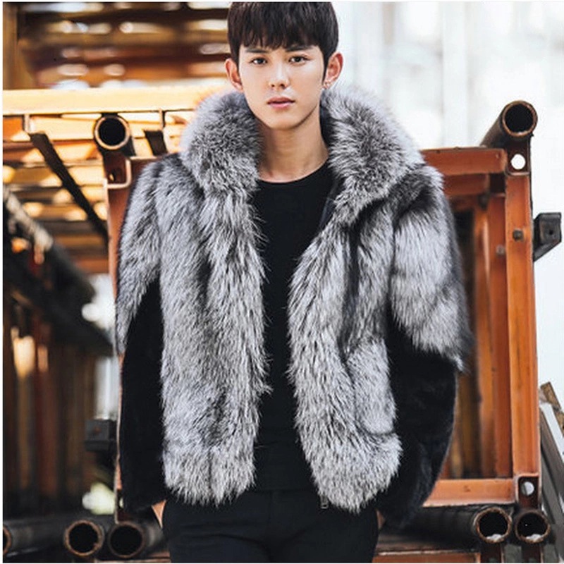 2026 Men Faux Fur Fox Coats Sh - Leather Work Jacket With Hood review and price