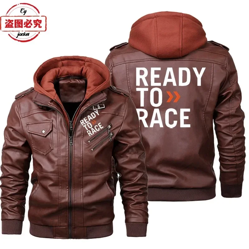 Ready To Race Logo Printed Off - Leather Work Jacket With Hood review and price