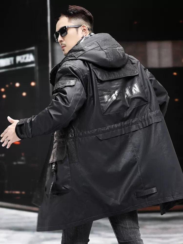 Winter Genuine Leather Coat Me - Leather Work Jacket With Hood review and price