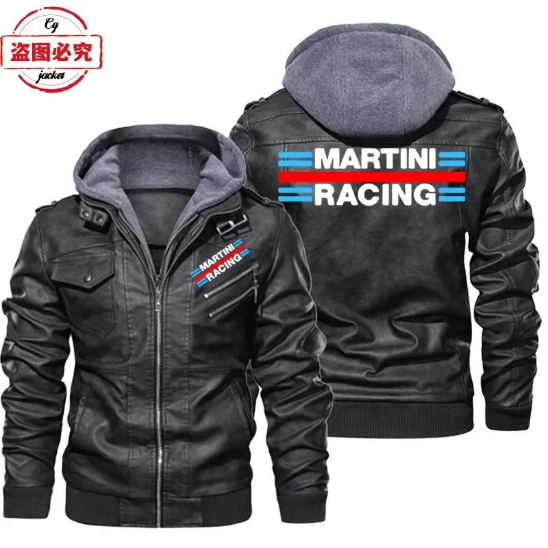 Martini Racing Logo Printed Ra - Leather Work Jacket With Hood review and price