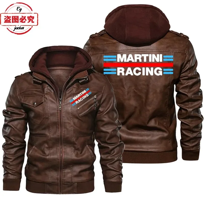 Martini Racing Logo Printed Ra - Leather Work Jacket With Hood review and price