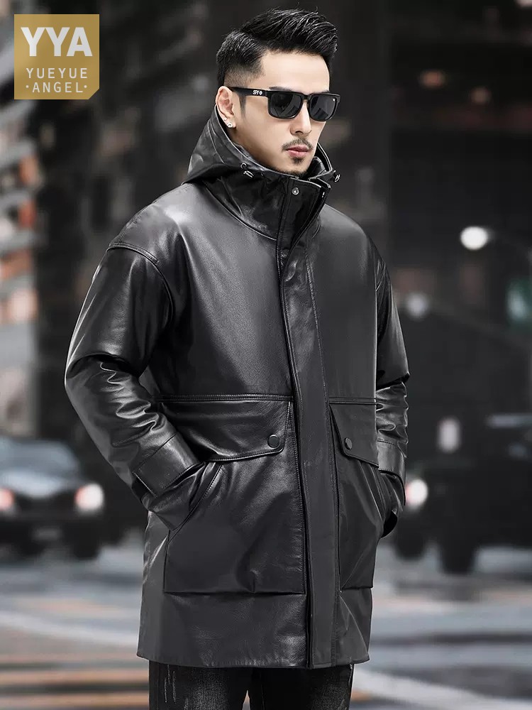 Winter Men Warm Work Down Jack - Leather Work Jacket With Hood review and price